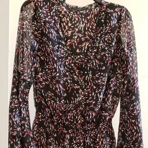 Beautiful Print Chiffon  Bell-Sleeve Shift Dress